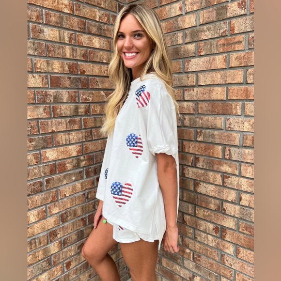 Fantastic Fawn Sequin Flag Heart Oversized Shirt Top Sz Large New in Package - Picture 5 of 14